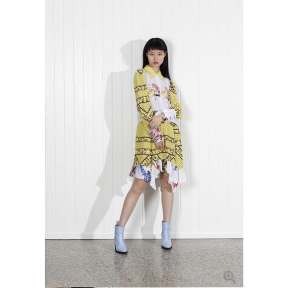 NEW GANNI Hemlock Silk Chiffon Floral Color Block Dress (SOLD OUT) - Size 38 - Picture 1 of 10